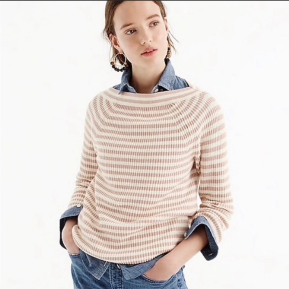 Jcrew Pink And White Boat Neck Sweater